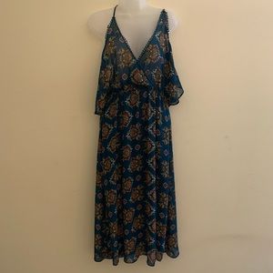 *ALTAR’D STATE* Teal Patterned Cold Shoulder Dress